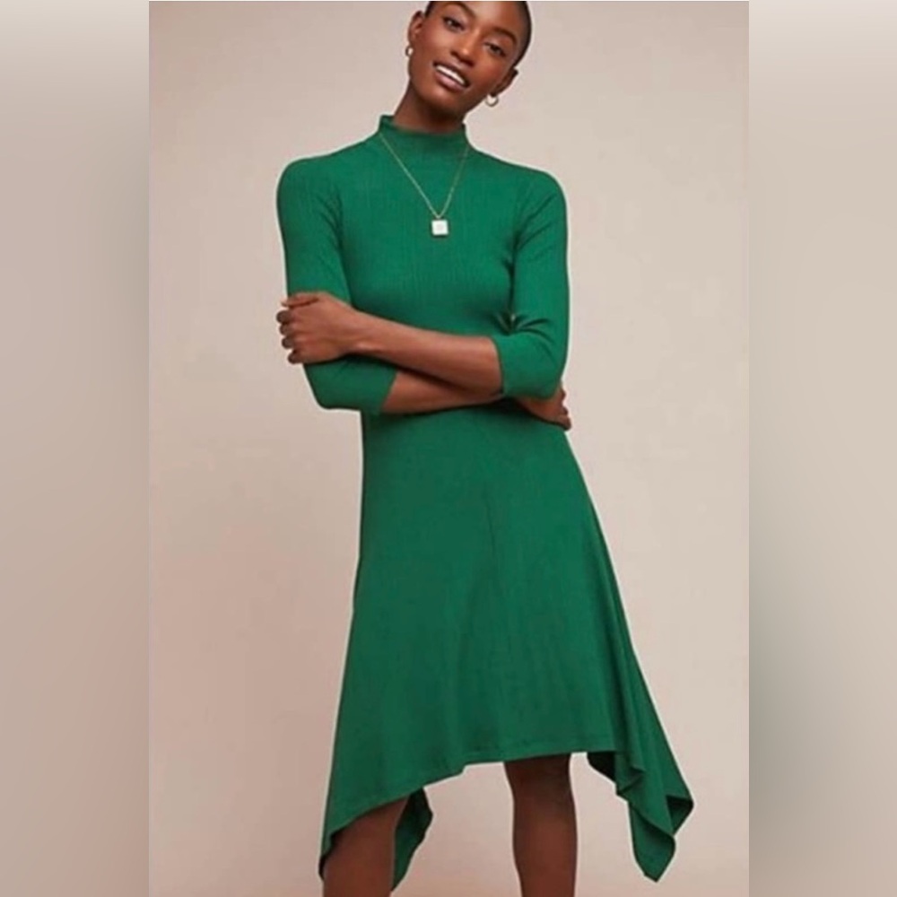 Anthropologie by Building 18 Ribbed Midi Green Assymetrical Dress Small NWT